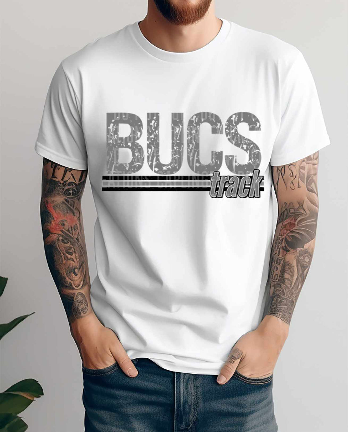 Bucs track grey vintage (caplinger) 82032 DTF transfer