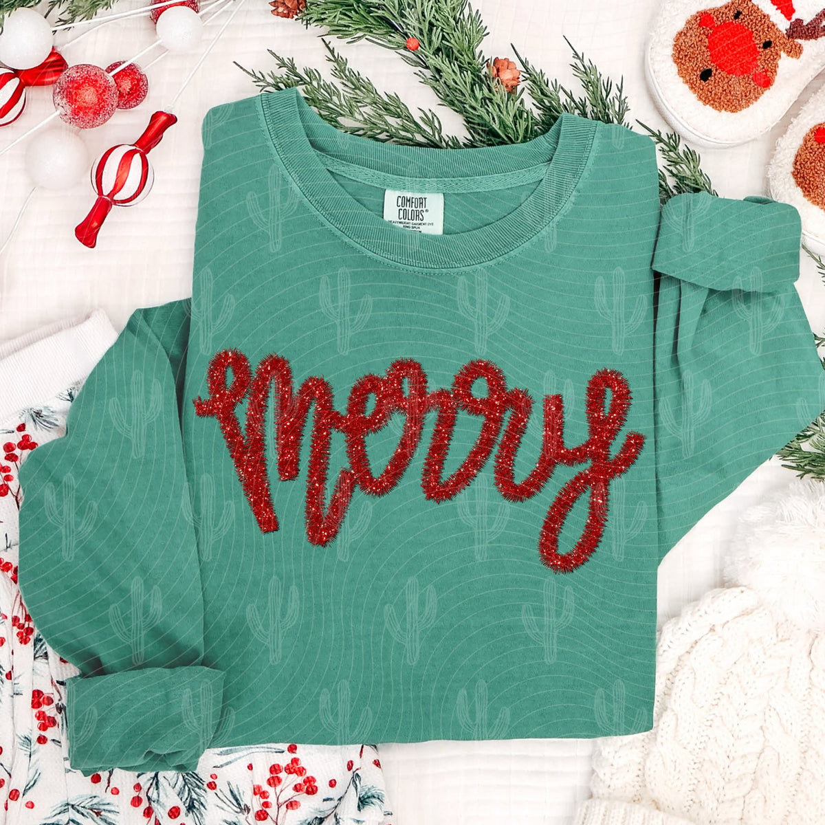 Merry red faux tinsel (crafti) DTF transfer