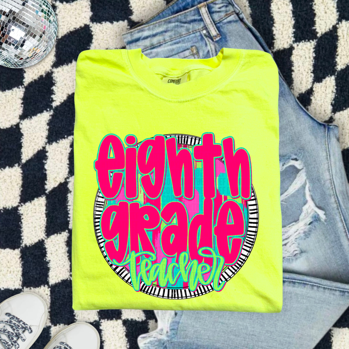 Eighth grade teacher pink font circle 103881 DTF transfer