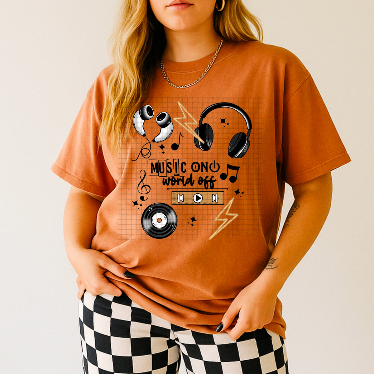 Music On World Off BLACK accents (CSC) DTF Transfer