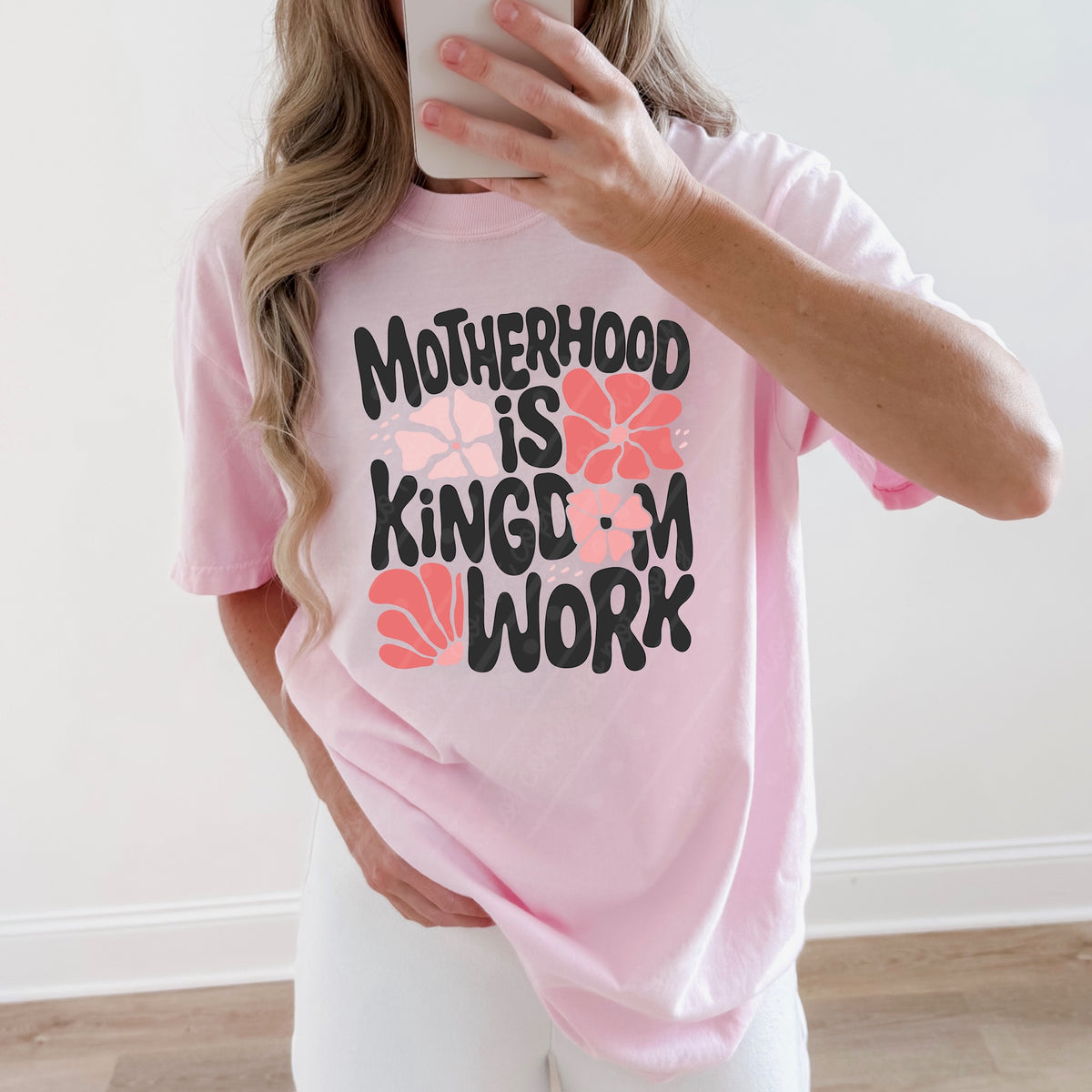 Motherhood is kingdom work (black and pink) not distressed DTF Transfer