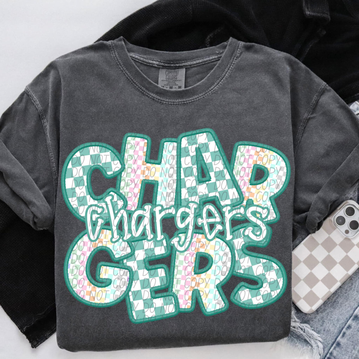 Chargers blue and colorful checkered (CITY) 85515 DTF transfer