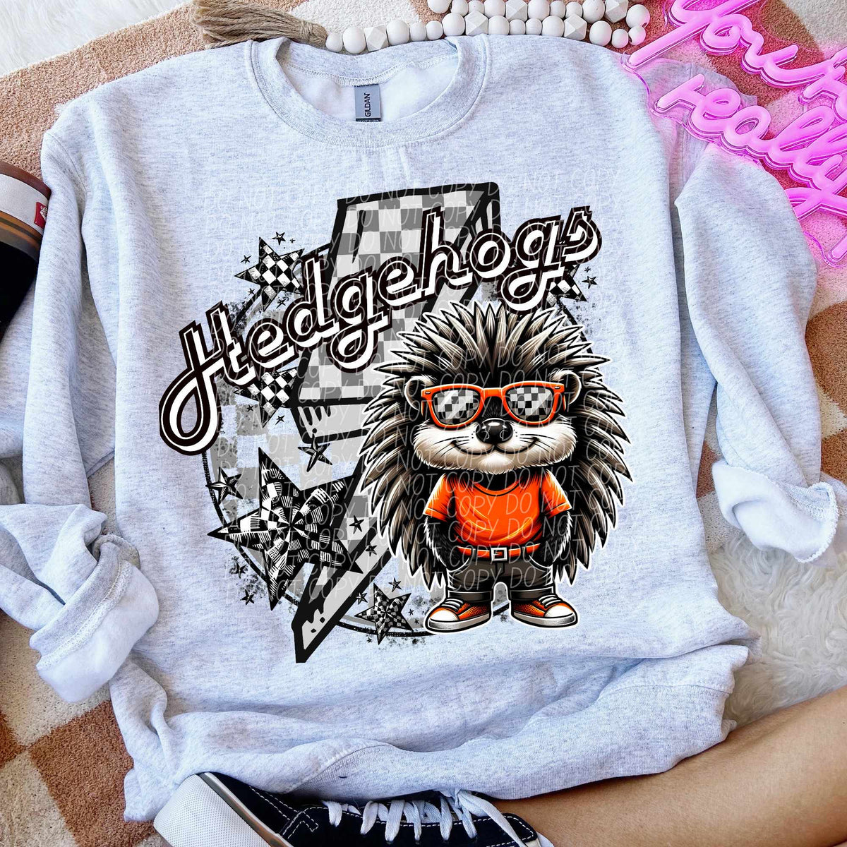 Hedgehogs lightning bolt red shirt (CITY) 52404 DTF transfer
