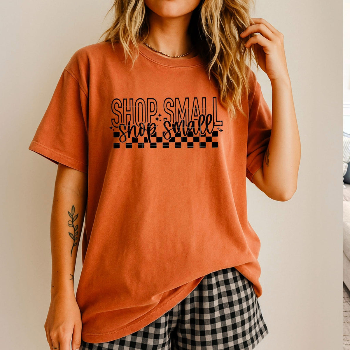 Shop Small with cursive and checker BLACK (CSC) DTF Transfer