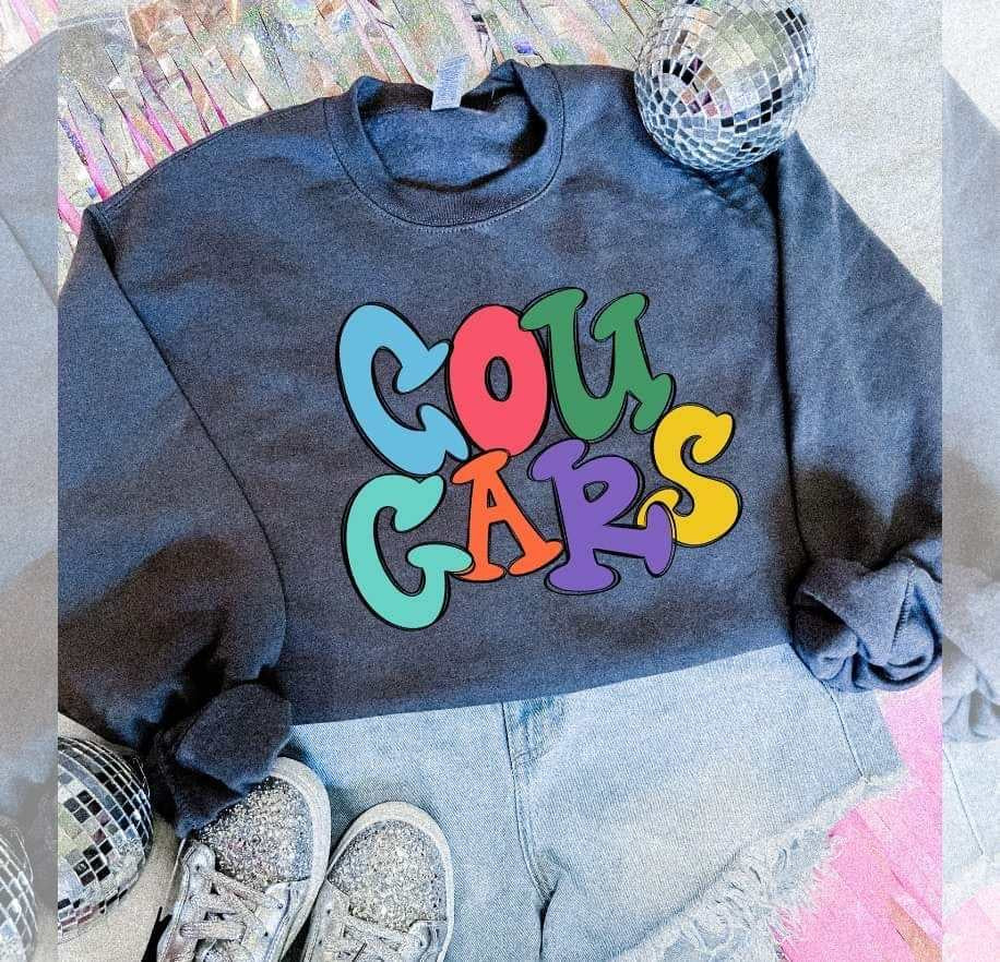 Cougars colorful bubble font (S&G) 64482 DTF transfer