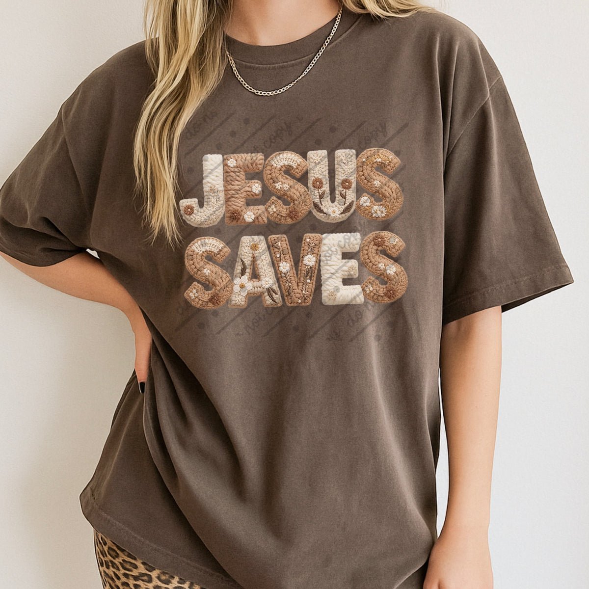 Jesus saves faux embroidery florals DTF Transfer