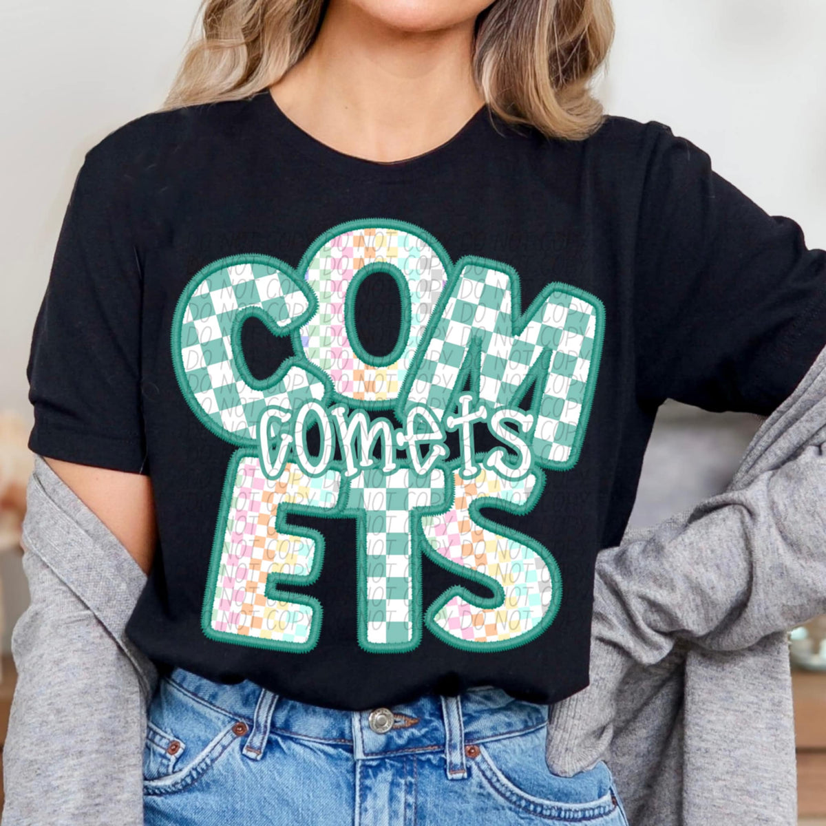 Comets blue and colorful checkered (CITY) 85532 DTF transfer