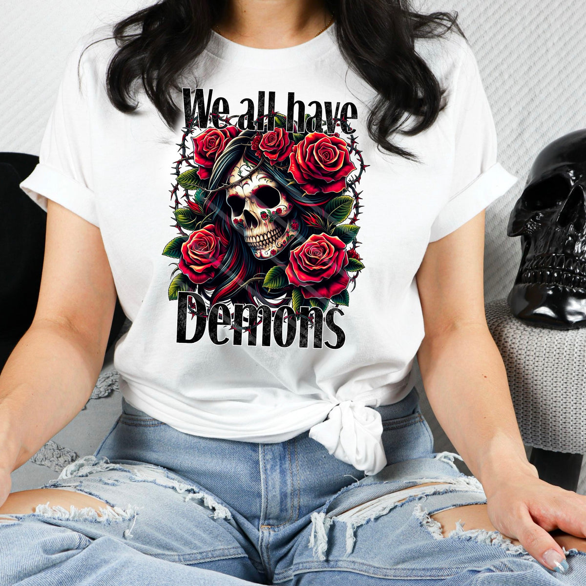 We All Have Demons rose skeleton (chaos) 110242 DTF transfer