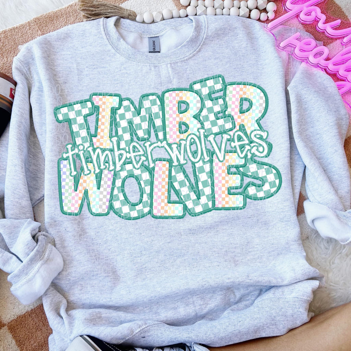 Timberwolves blue and colorful checkered (CITY) 85553 DTF transfer