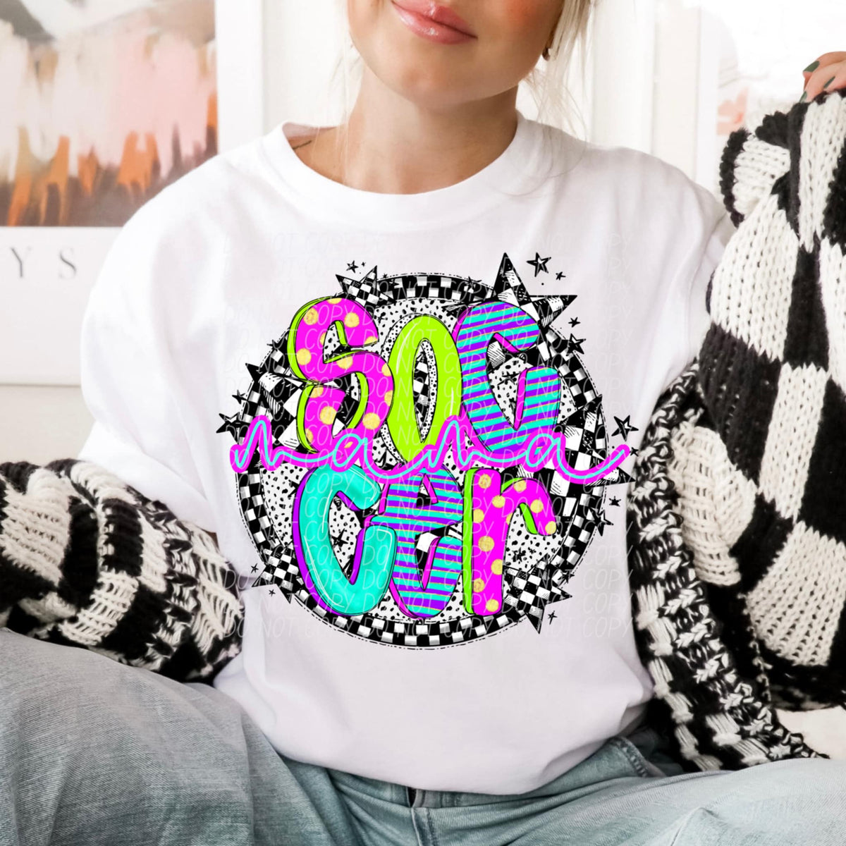 Soccer mama neon font circle (CITY) 91290 DTF transfer