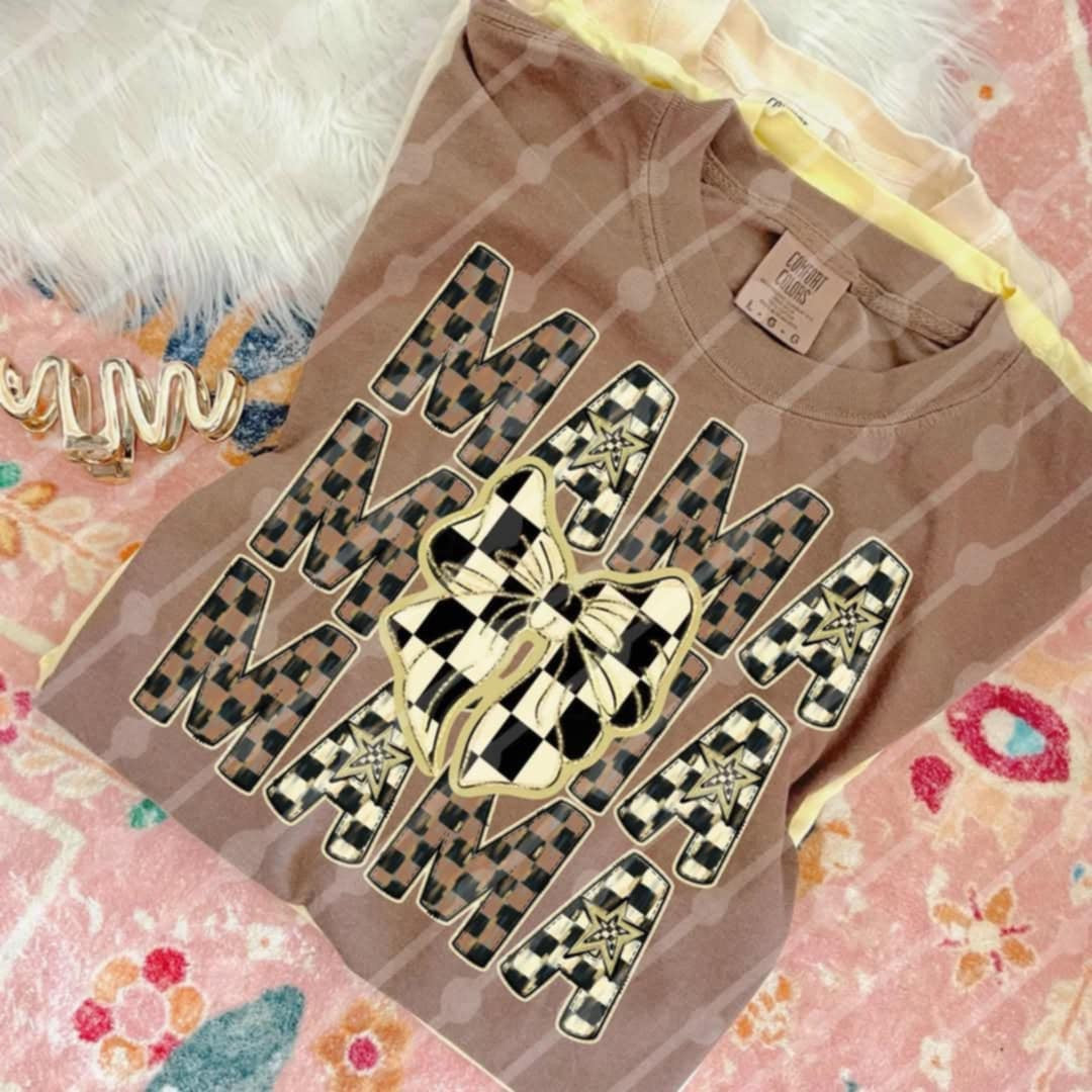 Mama stacked checkered bow (JBD) 97224 DTF transfer