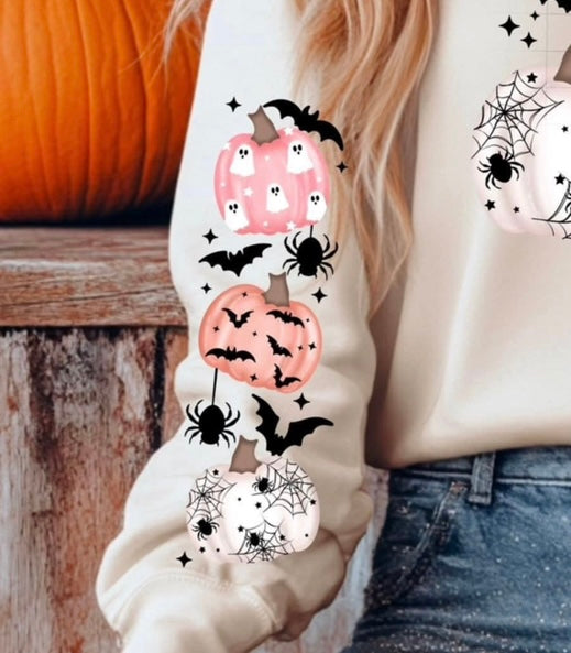 Pink Halloween pumpkins sleeve (CSC) 107827 DTF transfer