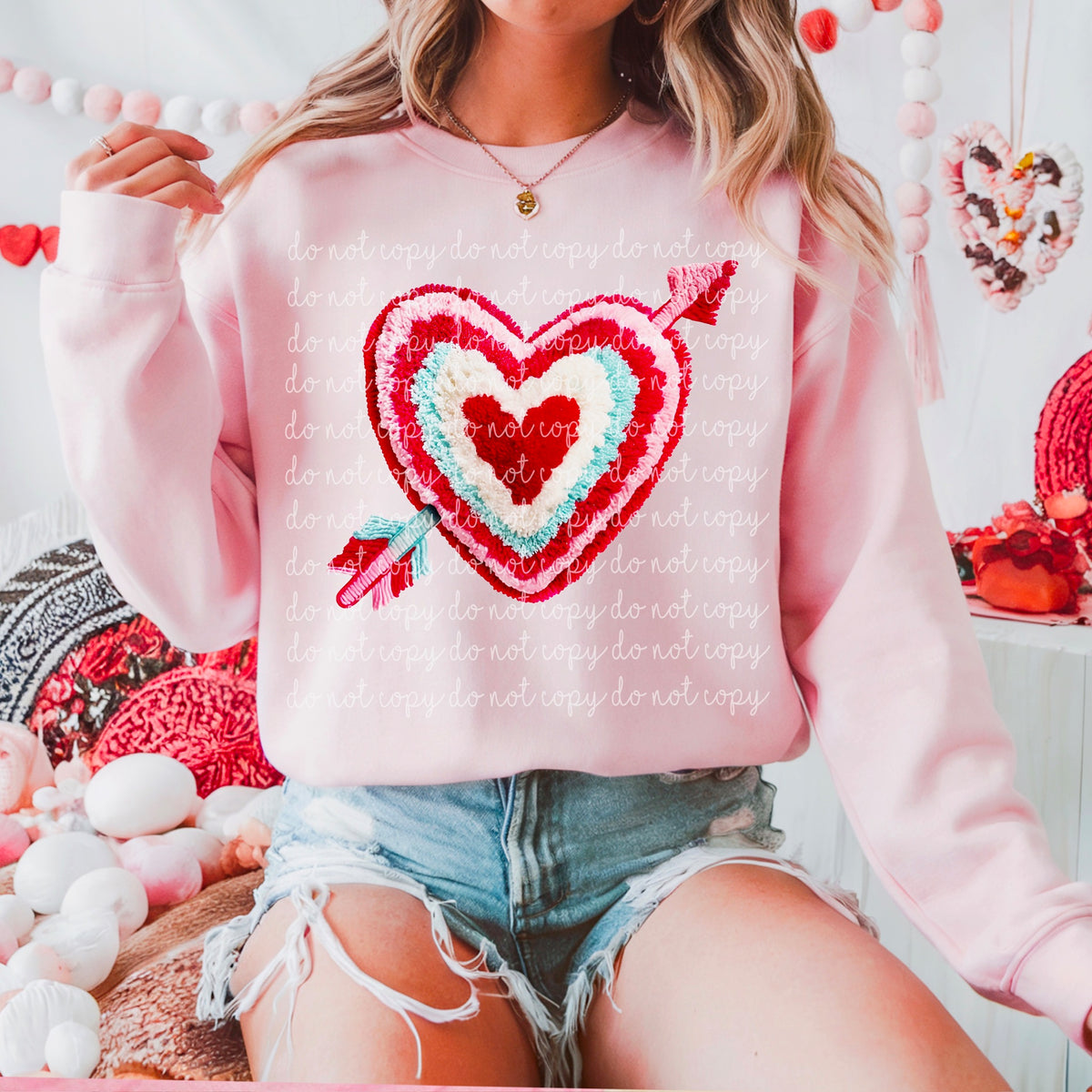 Faux Yarn heart and arrow DTF transfer