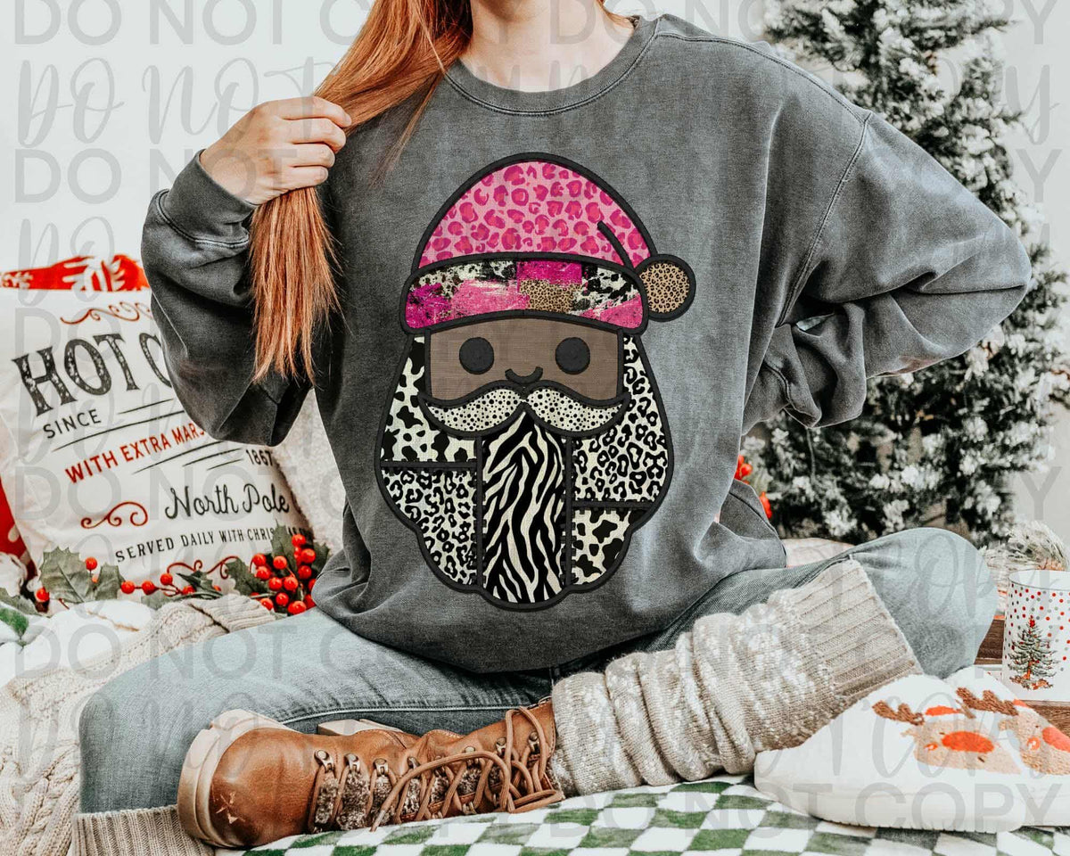 Patchwork Santa pink zebra (dark skin tone) Revel 112813 DTF Transfer