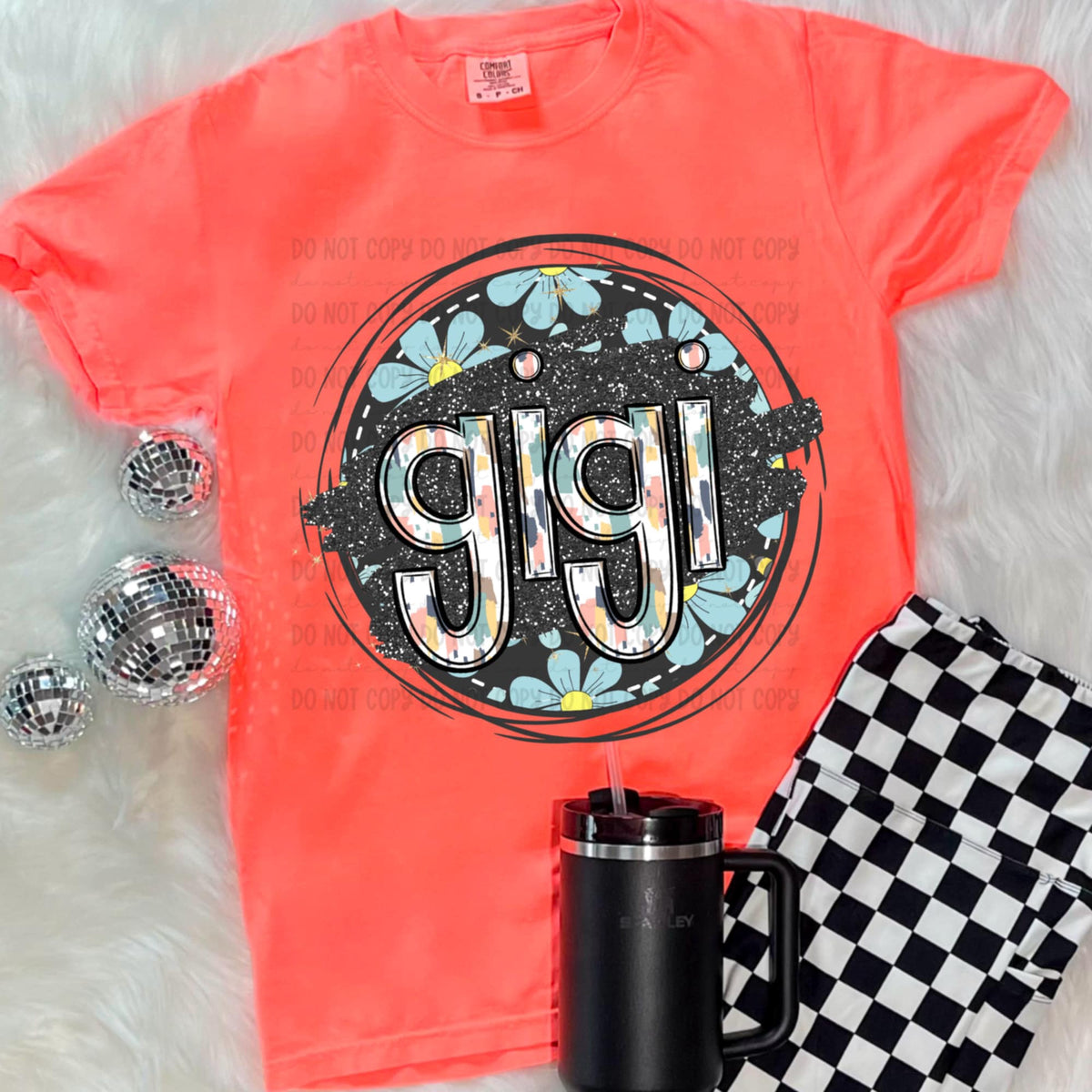 Gigi blue flowers circle (Revel) 93932 DTF transfer