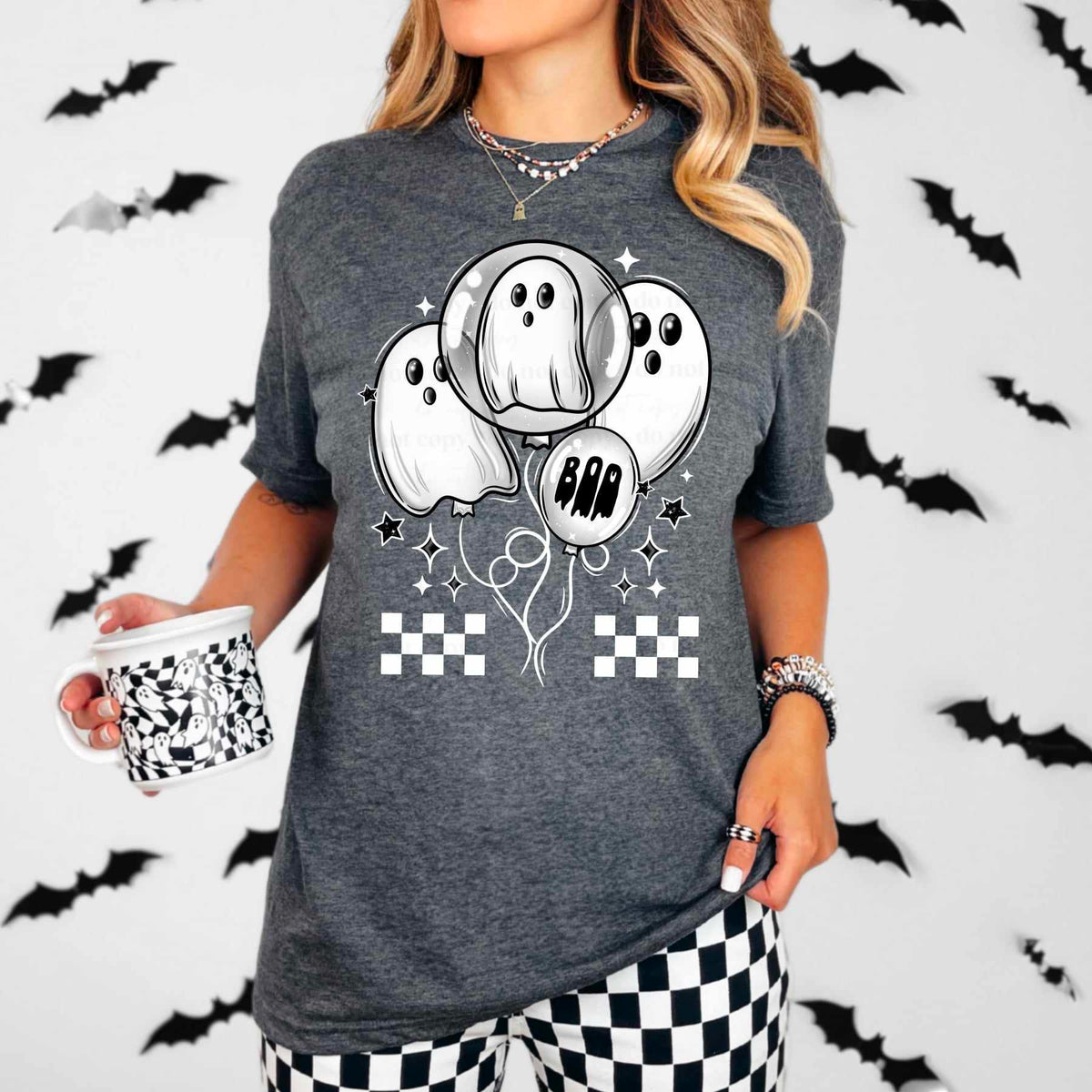 Ghost balloons white checkered (CSC) 55148 DTF transfer