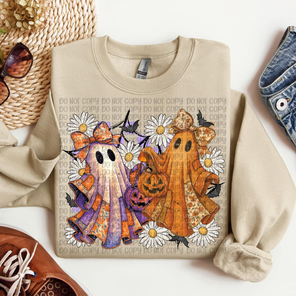 Patchwork Ghosts and flowers (VP) DTF transfer