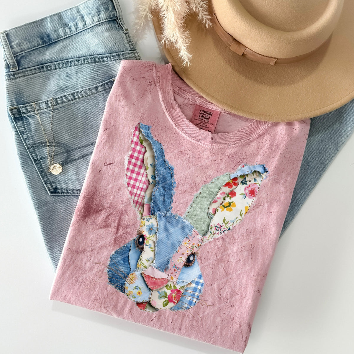 Denim patchwork bunny Tuesday Deal DTF