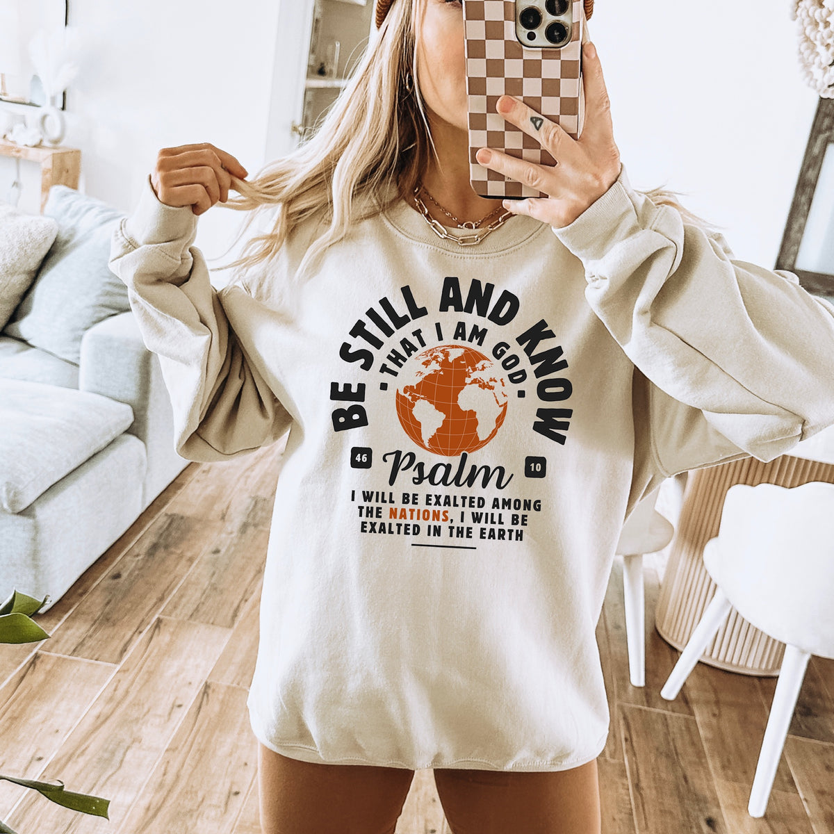 Be still and know globe (black and orange) DTF Transfer