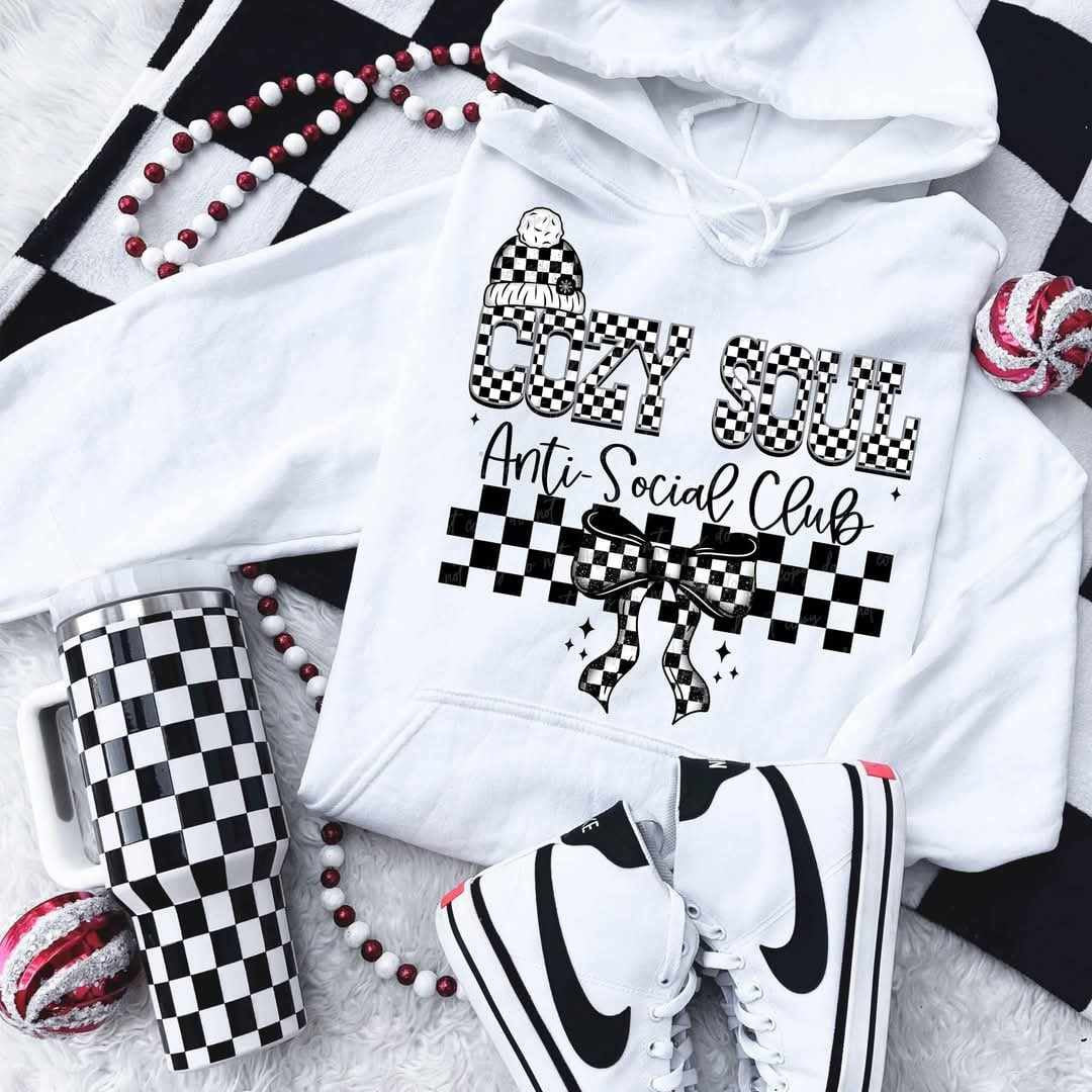 Cozy soul anti-social club (checkered behind bow) (VIRGO) 70604 DTF transfer