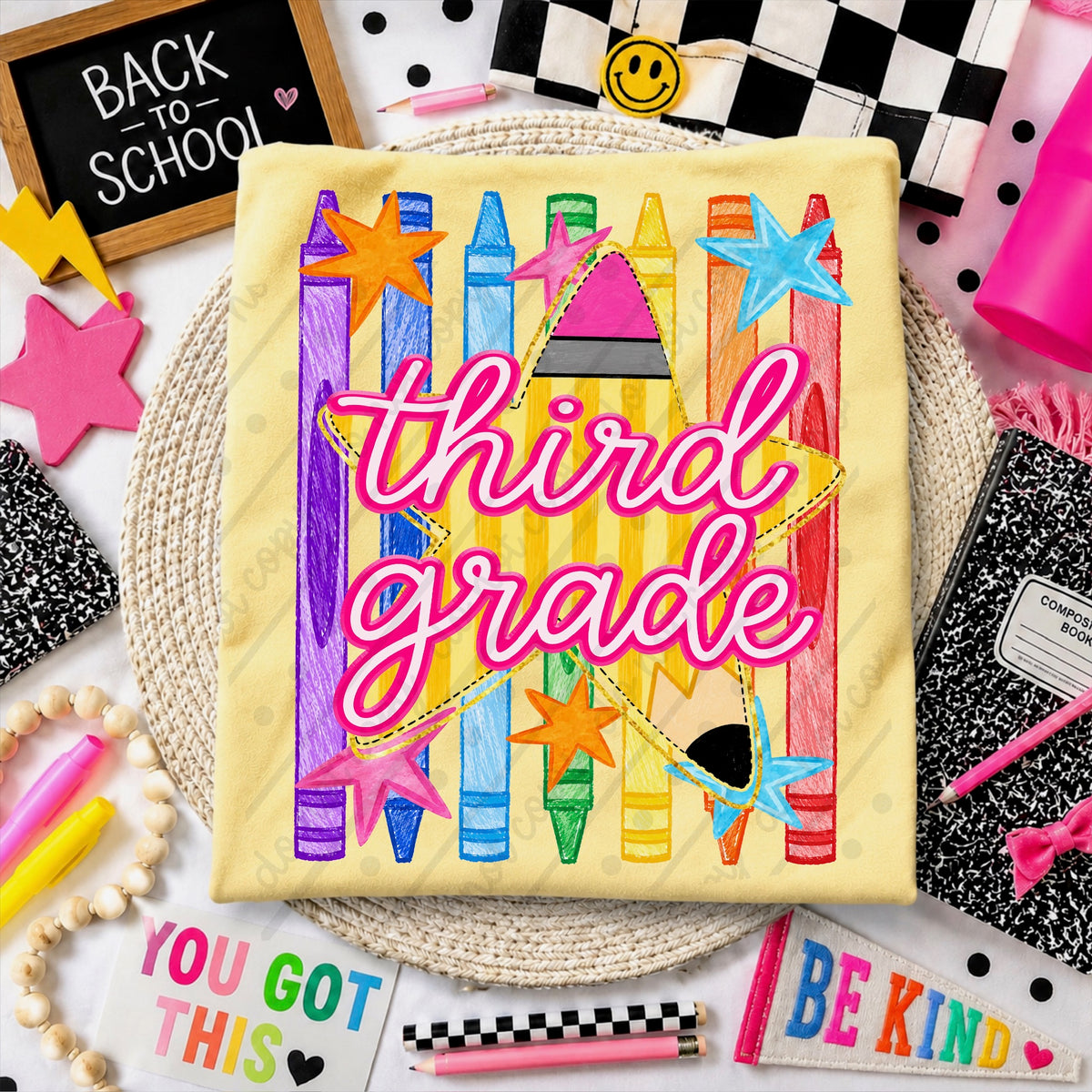 3rd grade crayons and star DTF Transfer