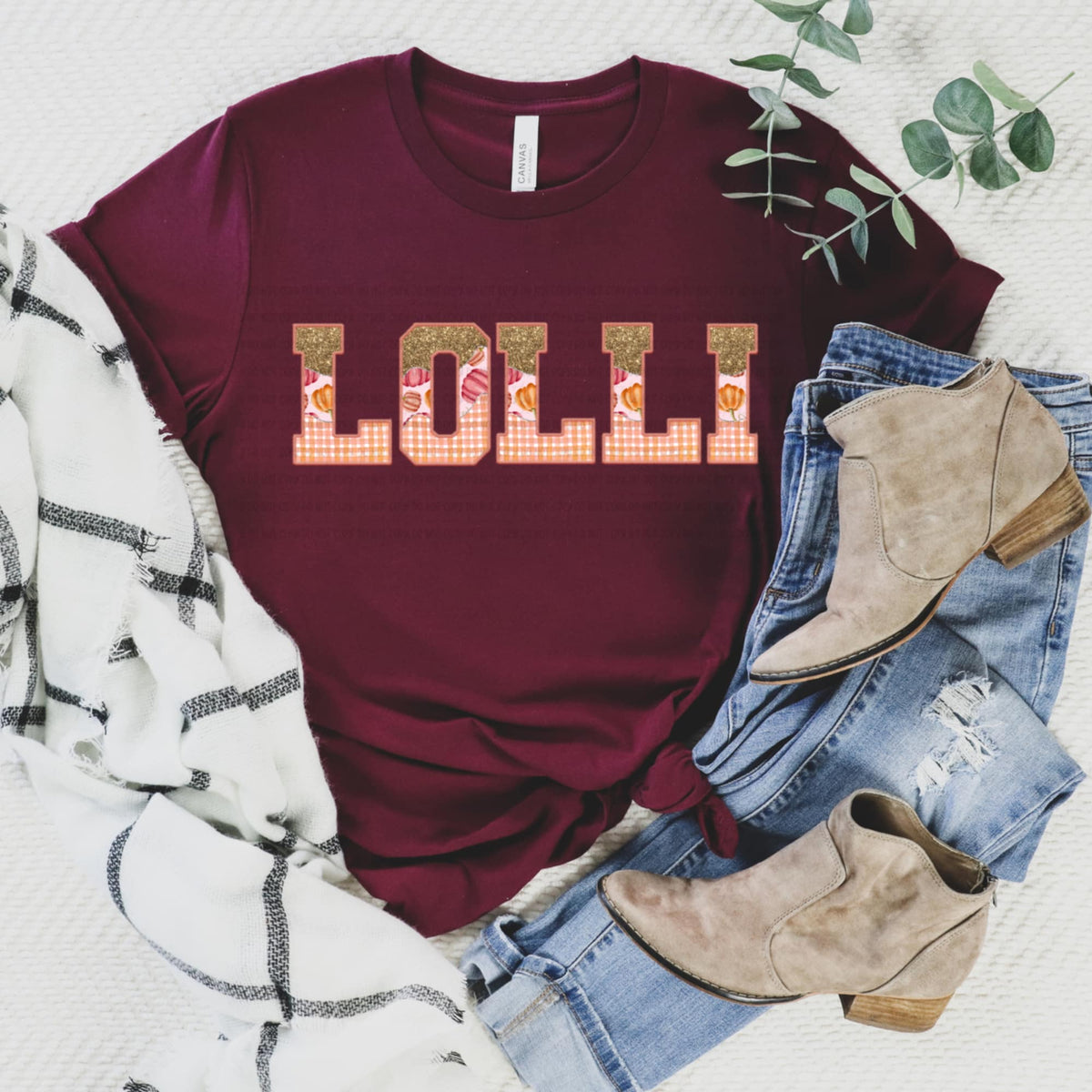 Lolli glitter pumpkin plaid REVEL DTF transfer