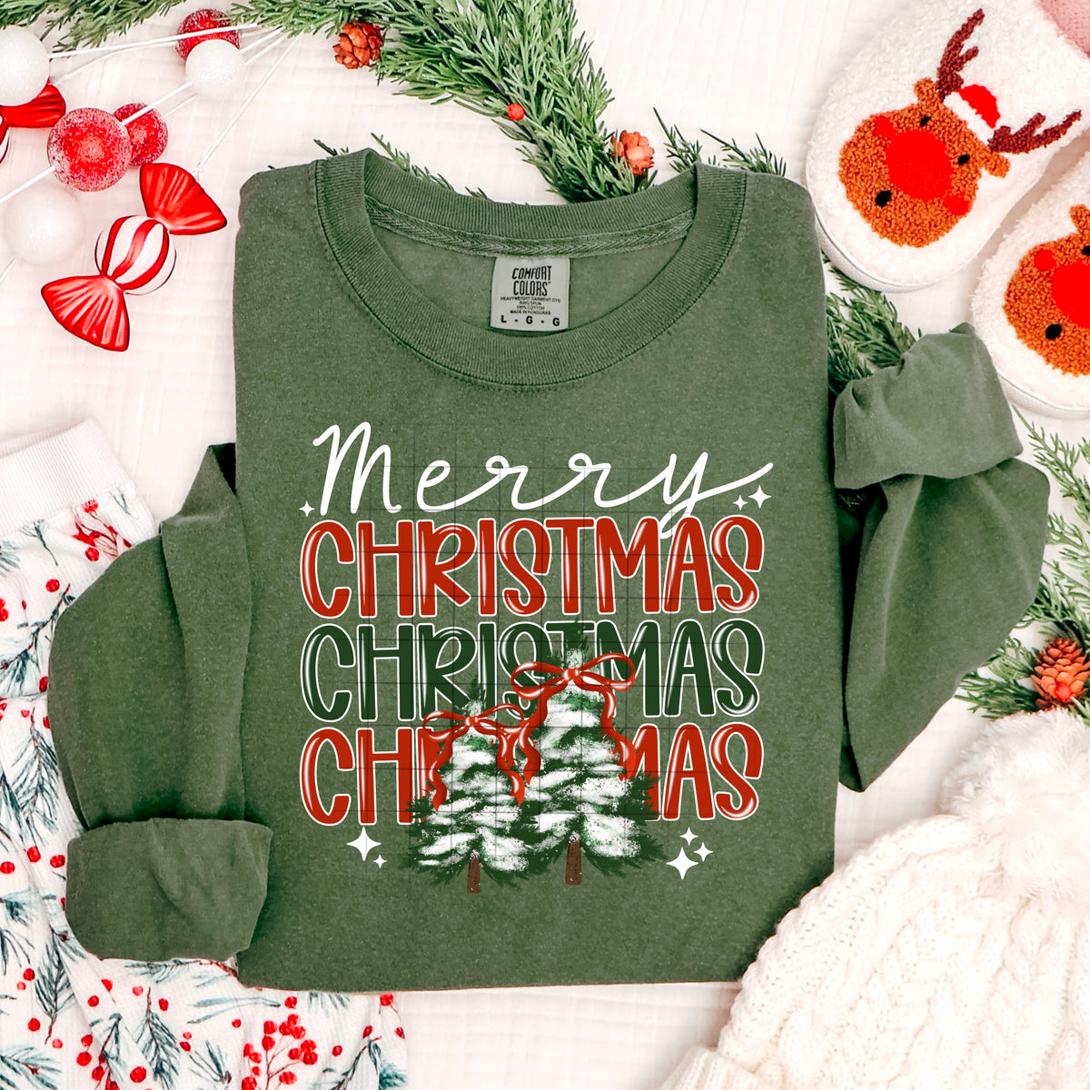 Merry Christmas Stacked with tree (CSC) DTF transfer