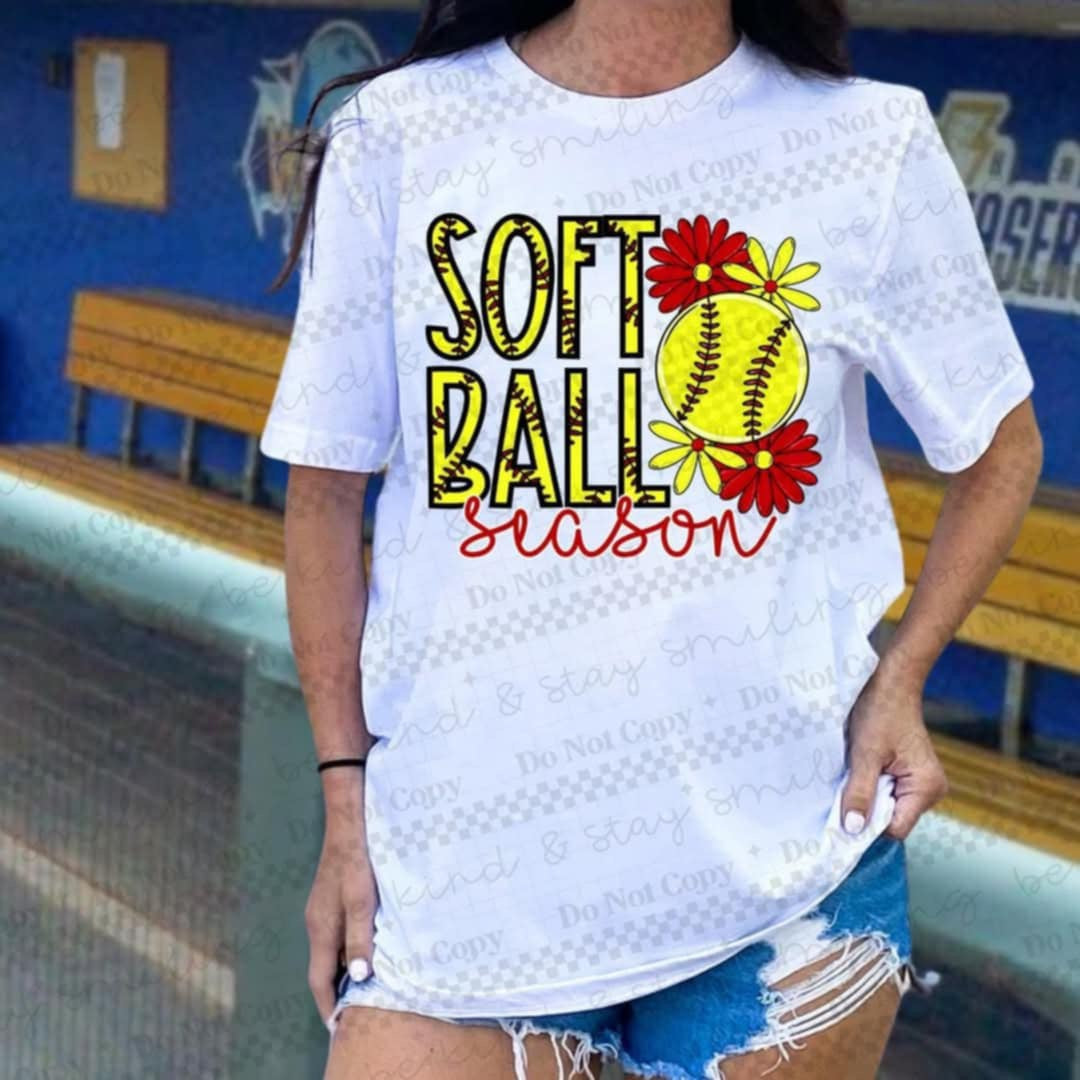 Softball season red flowers (CMLD) 90240 DTF transfer