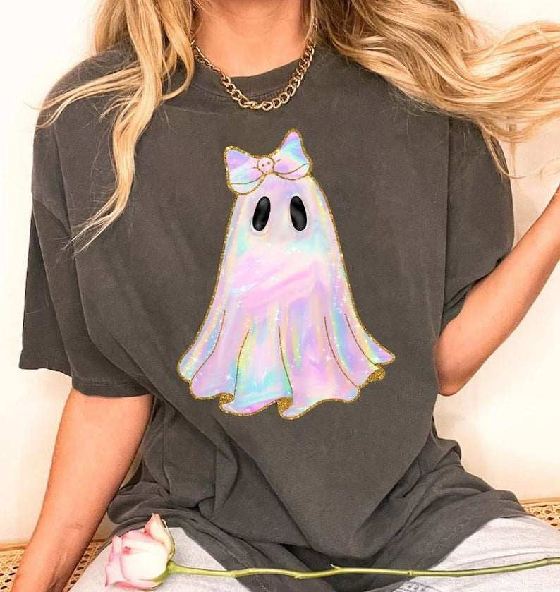 Iridescent ghost with bow 64950 DTF transfer