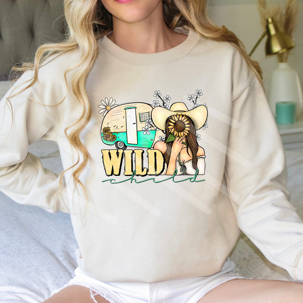 Wild child sunflower light skin tone brown hair (cstage) 114281 DTF transfer