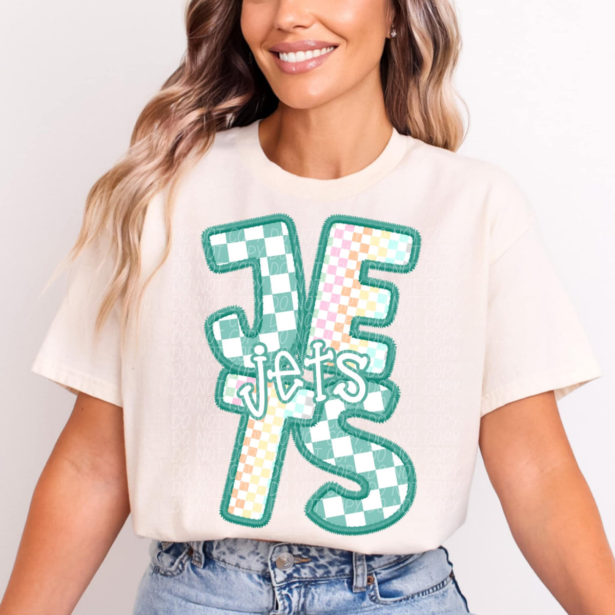 Jets blue and colorful checkered (CITY) 85503 DTF transfer