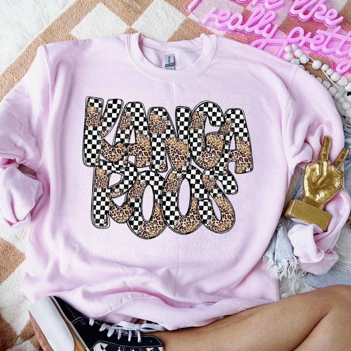 Kangaroo checkered leopard filled (CITY) 53255 DTF transfer
