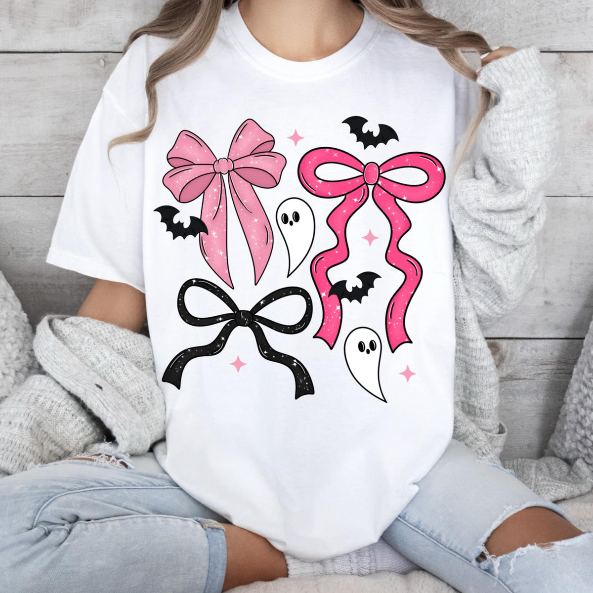 Pink & Black Bows and Ghosts (cmd) DTF Transfer