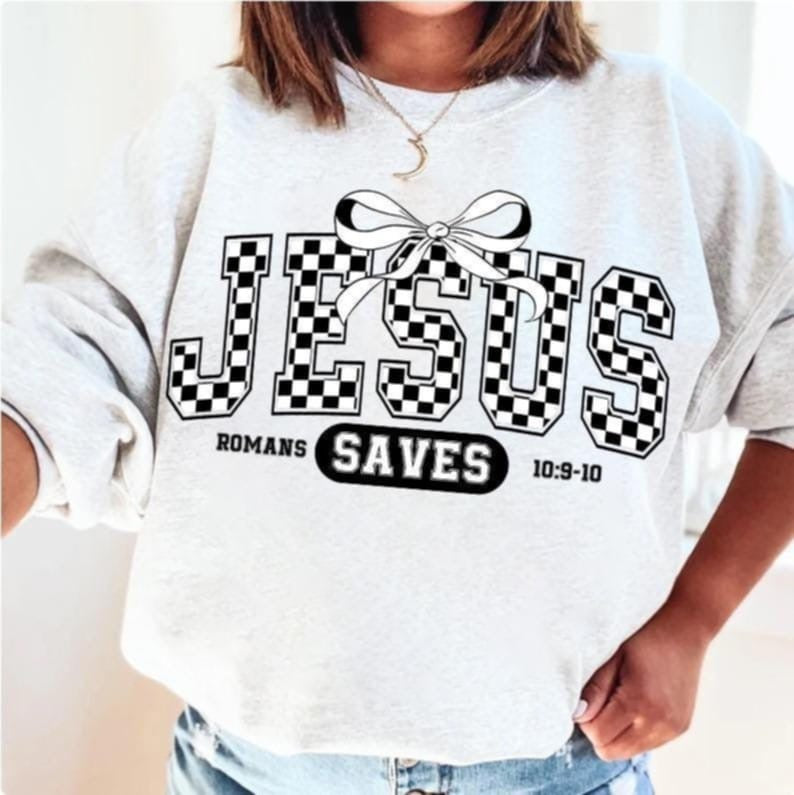Jesus saves checkered with bow 87752 DTF transfer