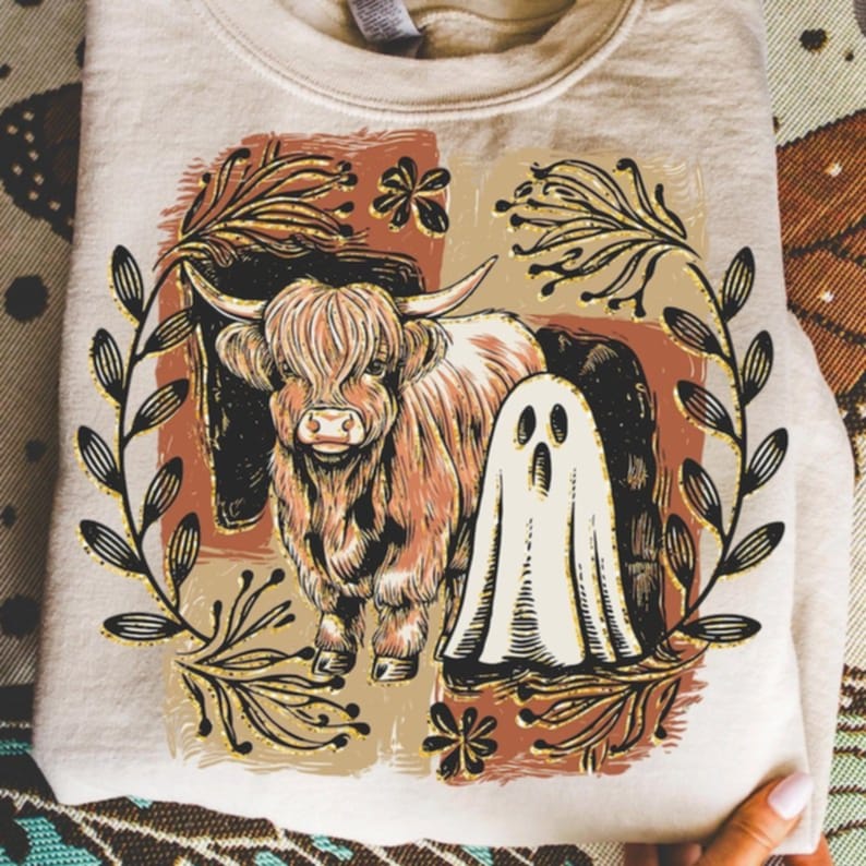 Anstract fall Ghost and Cow 111177 DTF transfer