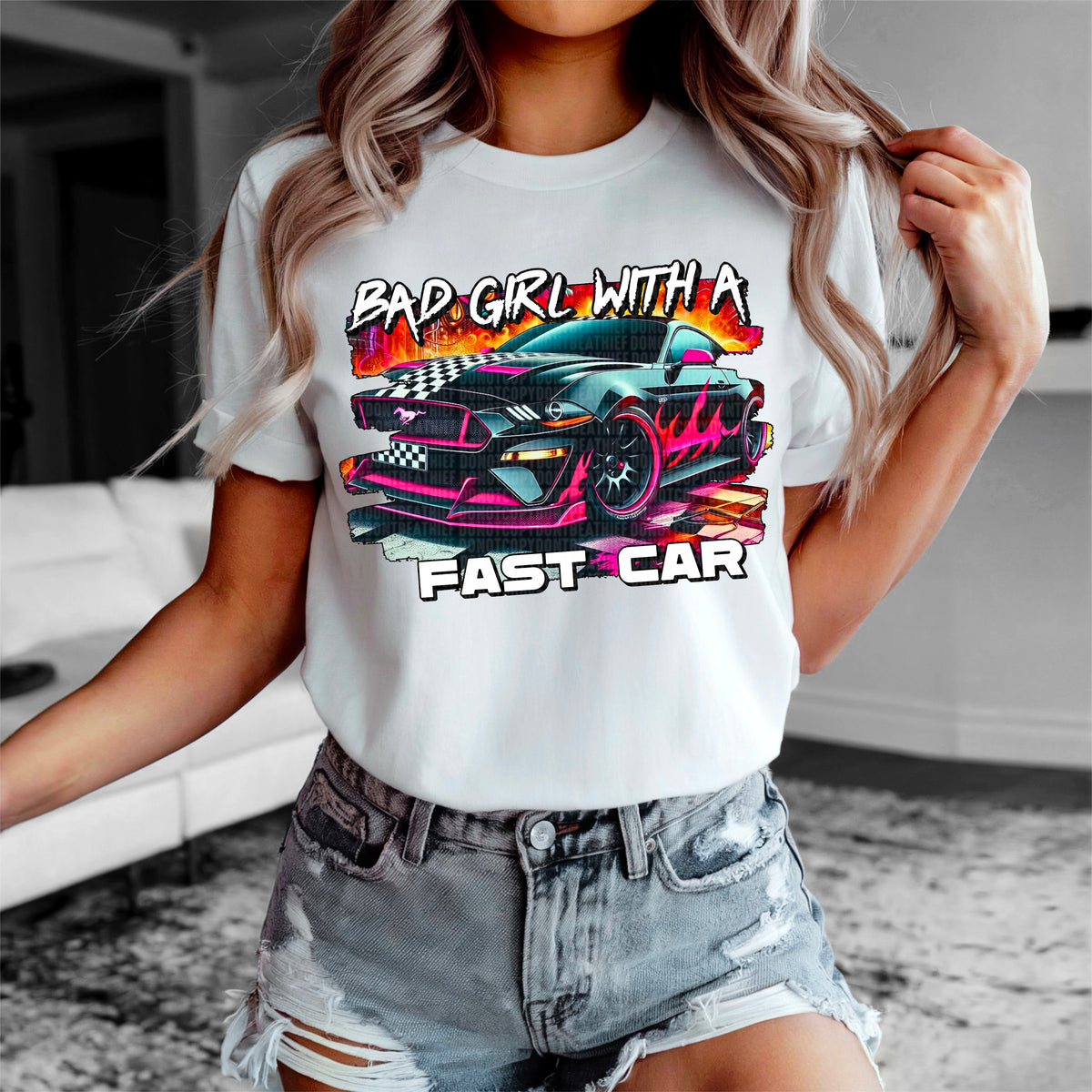 Bad girl with a fast car 93717 DTF transfer