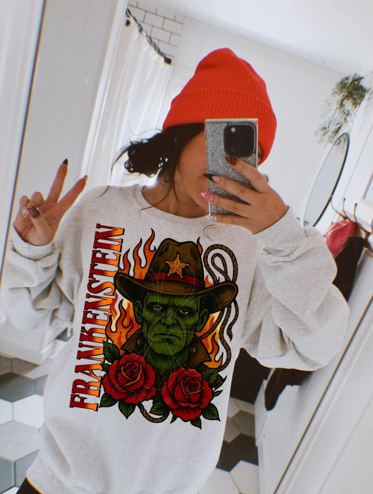 Frankenstein w/ flames (lyttle) DTF transfer