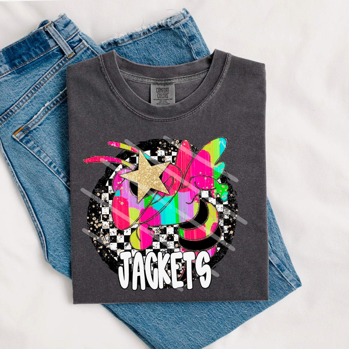 Jackets Mascot rainbow checker circle (county line) 111019 DTF transfer