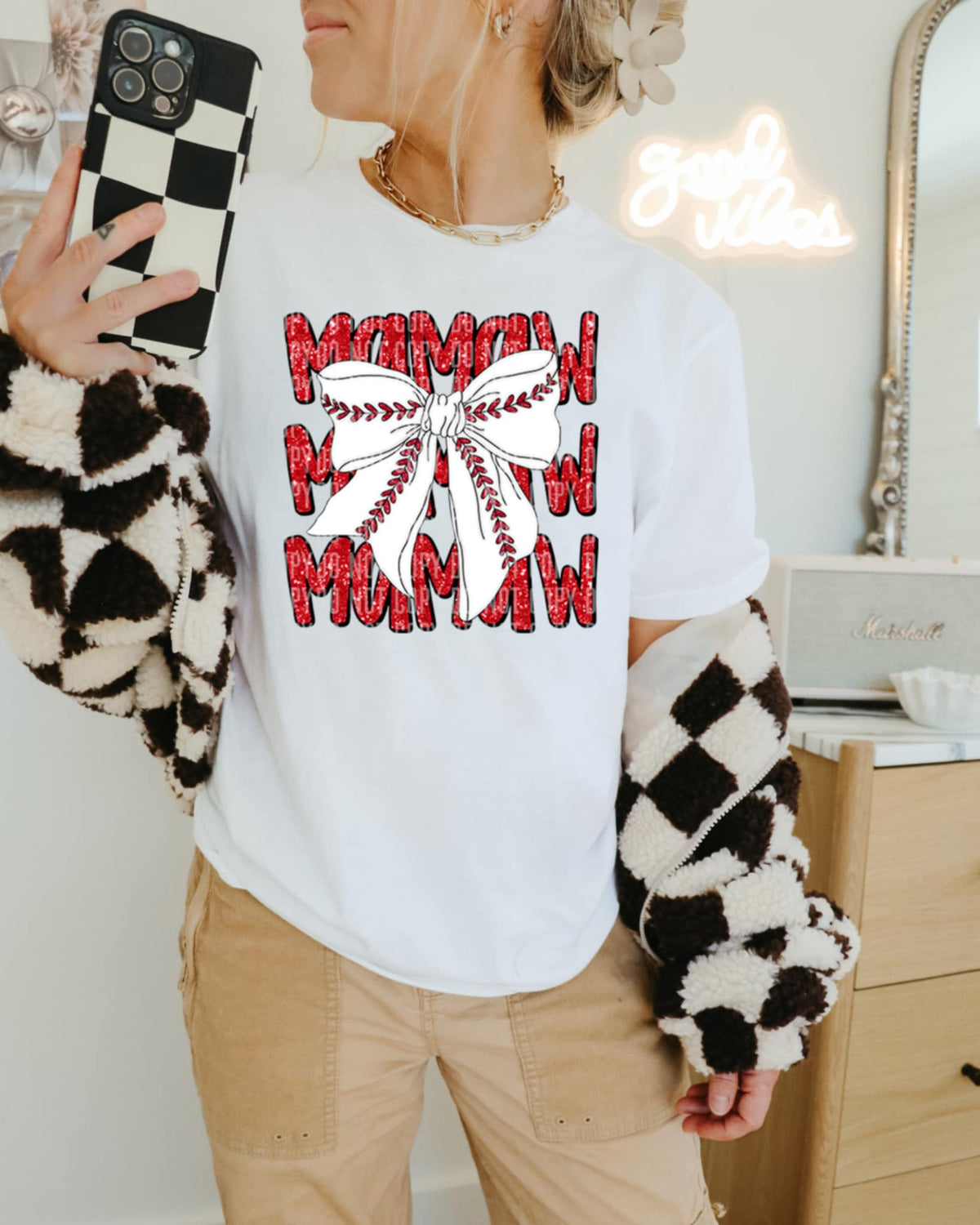Mamaw stacked with baseball bow (Caplinger) 87472 DTF transfer