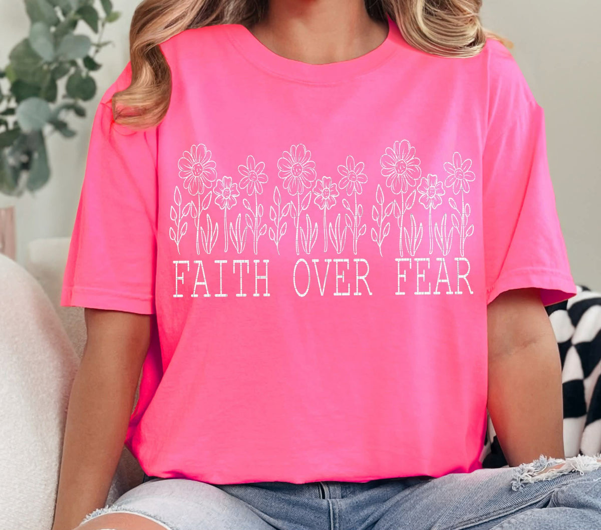 Faith over fear flowers white (linda) DTF Transfer