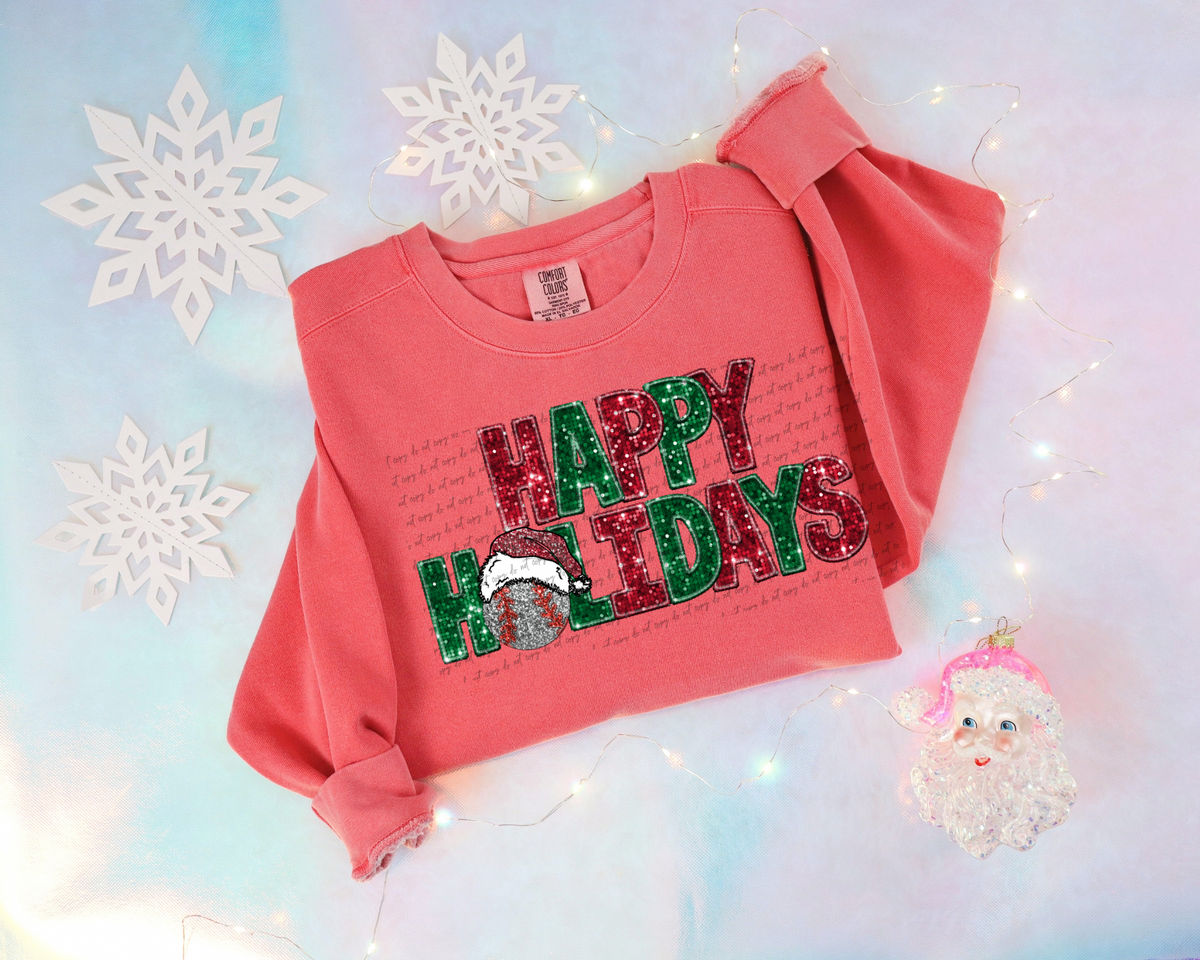 Happy Holidays baseball sparkle santa hat 30351 DTF TRANSFER
