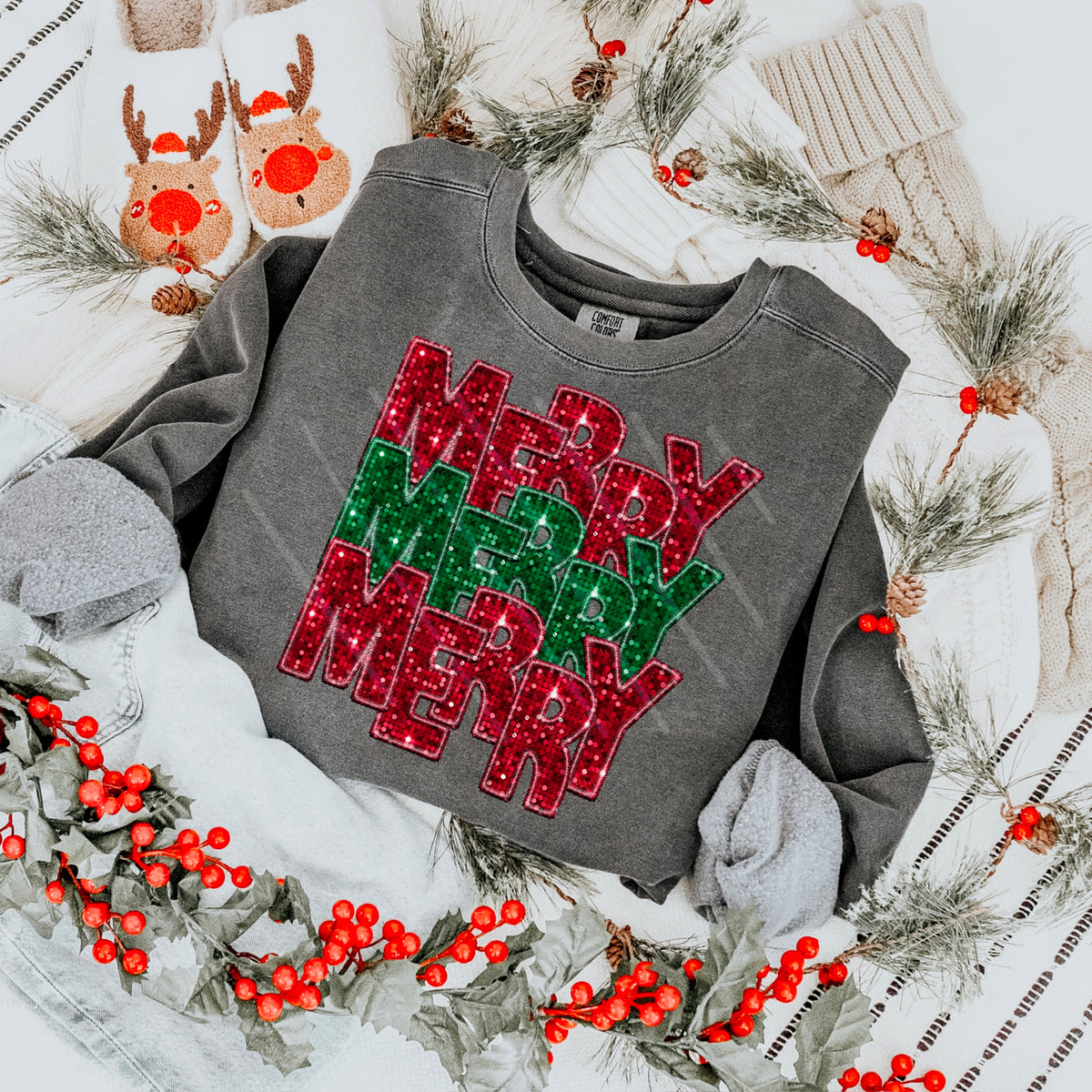 Merry Stacked Faux Sequins RED AND GREEN 111650 DTF transfer