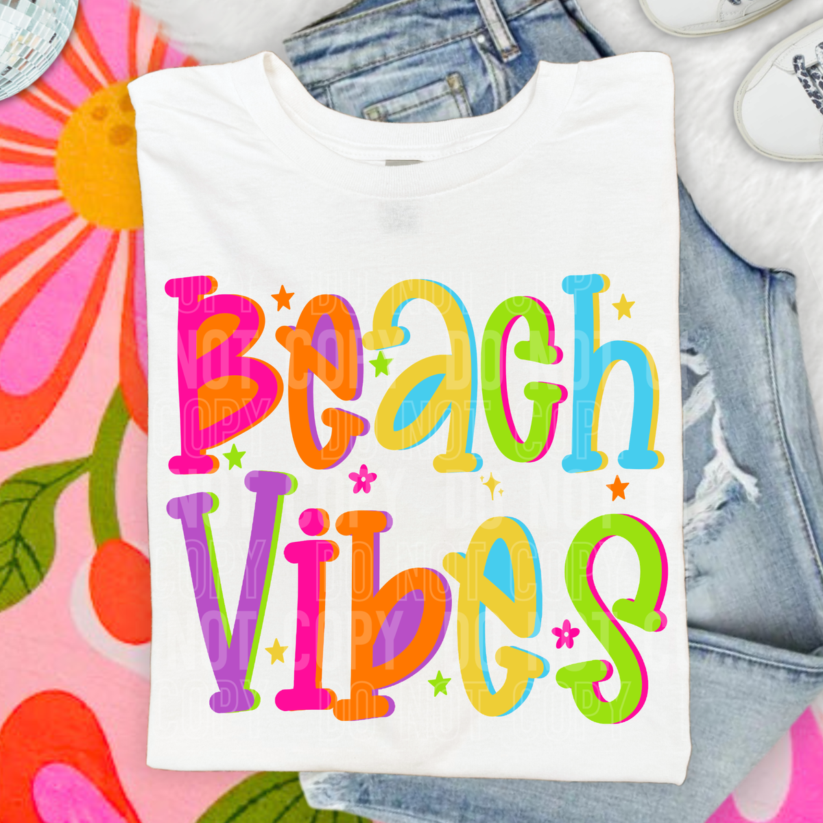 Beach vibes colorful with stars (SBB) DTF Transfer