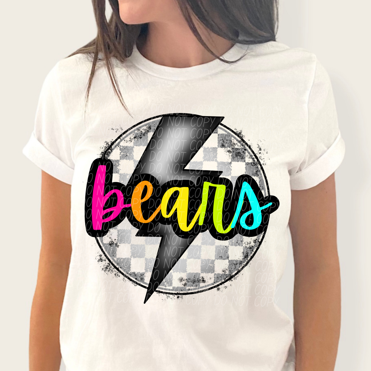 Bears BRIGHT COLORS FONT lightning bolt circle CITY DTF transfer