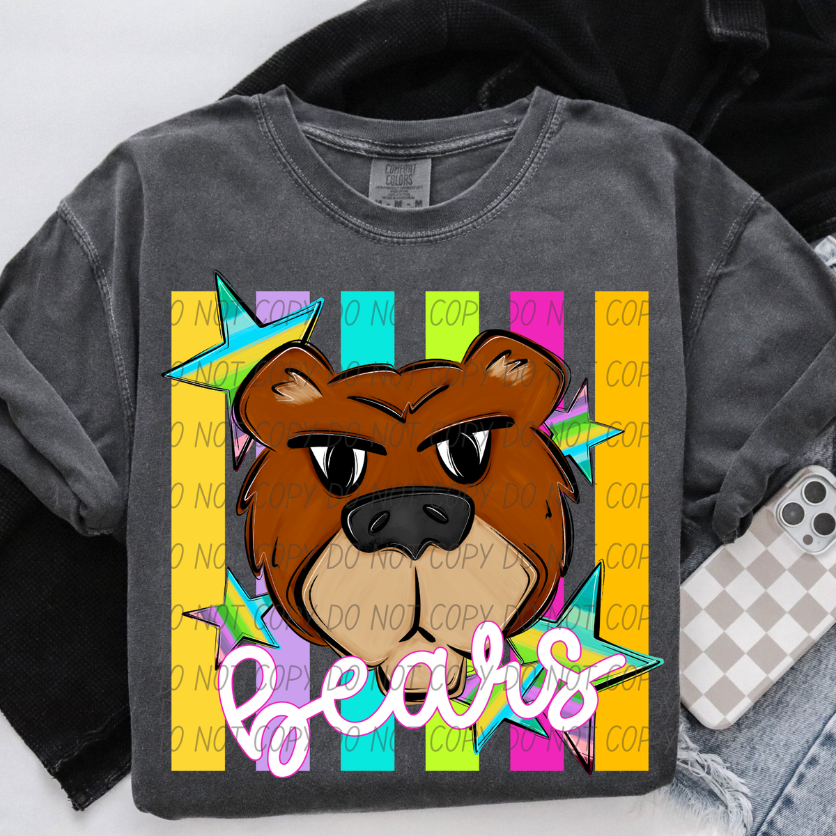 Bears light brown neon strips (City) DTF Transfer