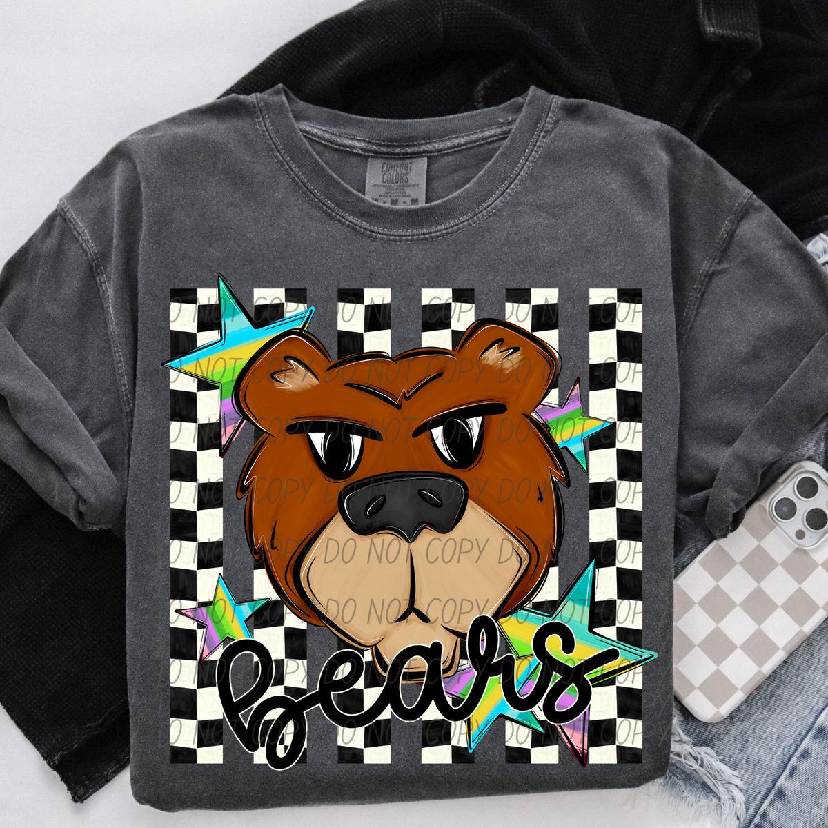 Bears light brown checker stripes (City) DTF Transfer