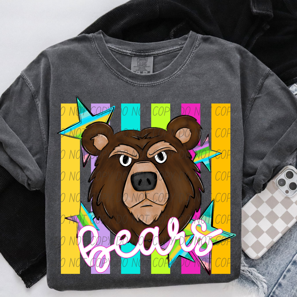 Bears dark brown neon strips (City) DTF Transfer