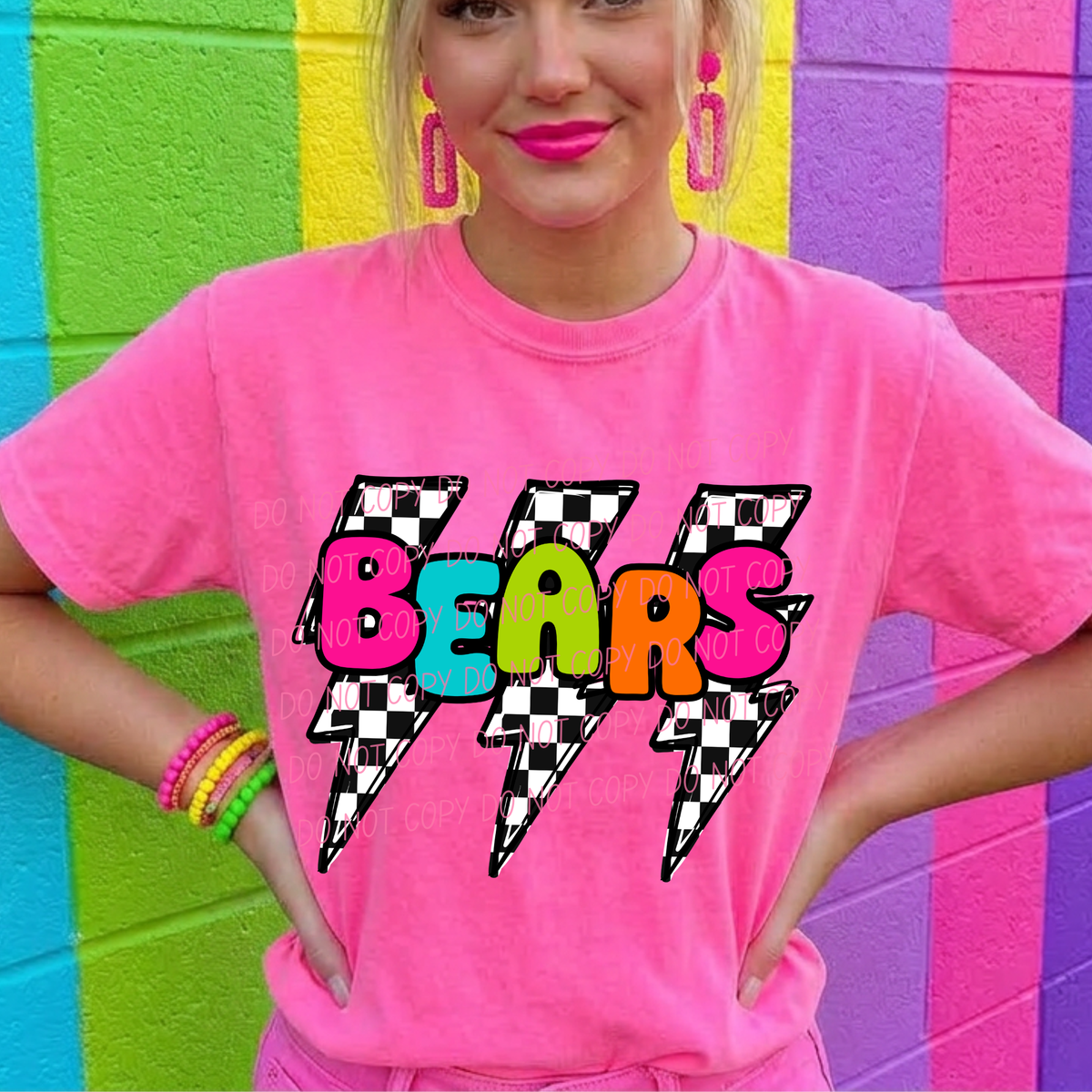 Bears multi color with lightning bolt background (city) DTF Transfer