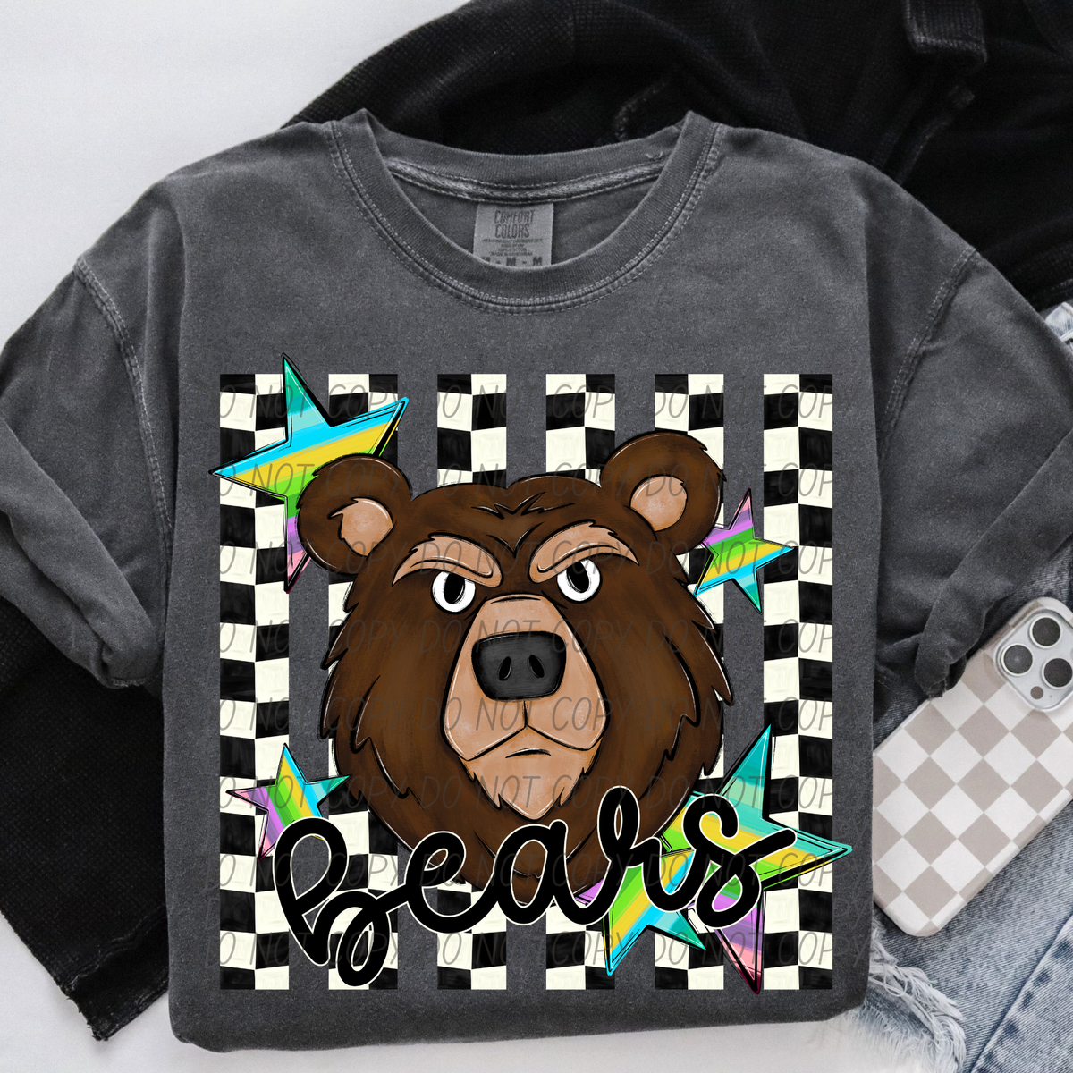 Bears dark brown checker stripes (City) DTF Transfer