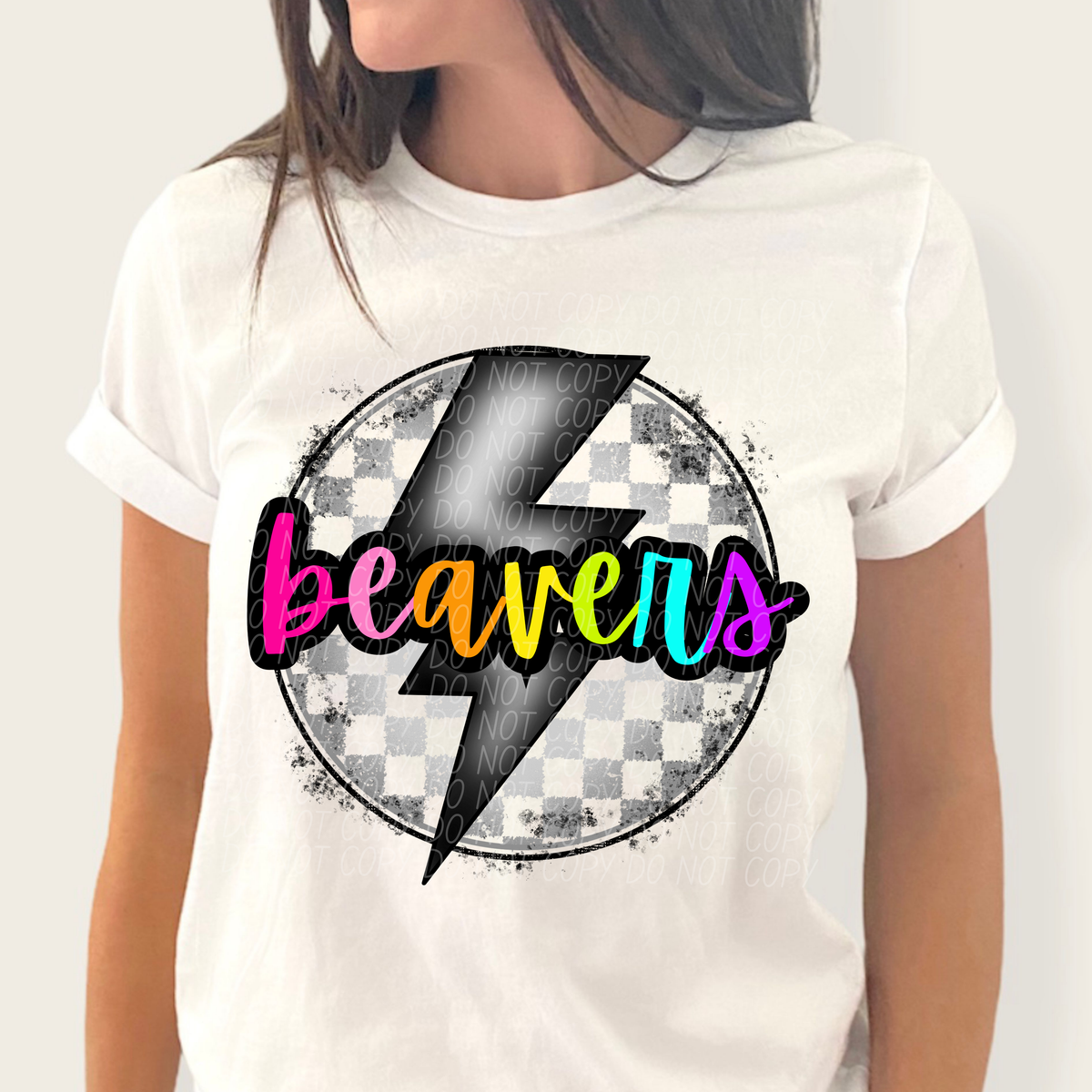 Beavers BRIGHT COLORS FONT lightning bolt circle CITY DTF transfer